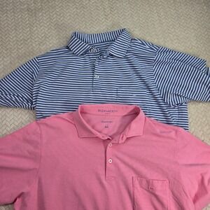 Lot of 2 B. Draddy Mens Pima Cotton Stretch Polo Shirts Pink Blue Striped Size M